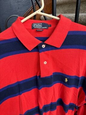 Large Polo by Ralph Lauren Red & Navy Striped Polo Shirt